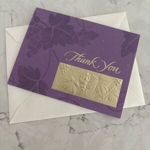 Thank You Gratitude Card Purple Grape Vine Gold Embossing Heartline‎ by Hallmark